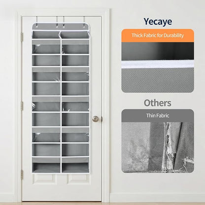 Yecaye Over The Door Organizer, 5 Tier Extra Large Behind Door Storage of 10 Compartments, 80lbs Heavy Duty Door Organizer Hanging with Clear Window for Closet Bedroom Pantry Bathroom, Grey