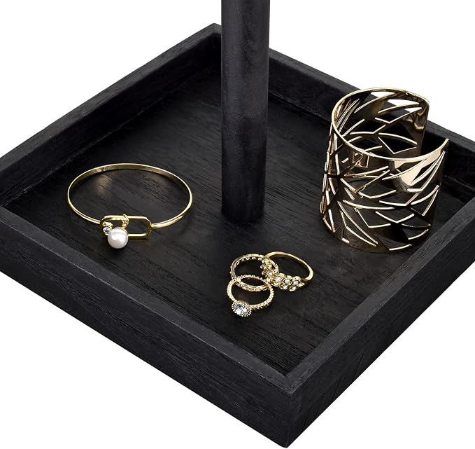 Ikee Design 2 Pcs Set Wooden Rotating Jewelry Display Stand Tower for Shows,Jewelry Organizer for Necklace and Bracelet, Rotating Necklace and Bracelet Holder Organizer, Black Color