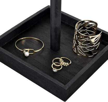 Ikee Design 2 Pcs Set Wooden Rotating Jewelry Display Stand Tower for Shows,Jewelry Organizer for Necklace and Bracelet, Rotating Necklace and Bracelet Holder Organizer, Black Color