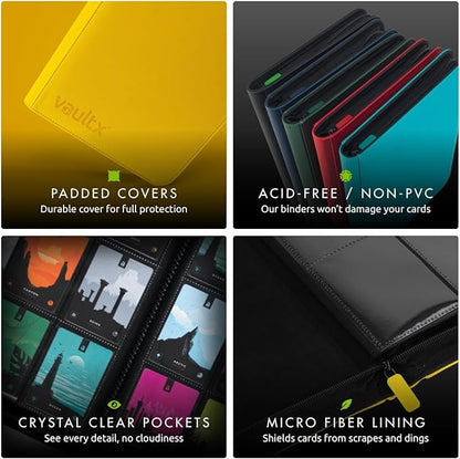 Vault X 4 Pocket Zip Binder, 160 Cards, Exo-Tec Material, 20 Side-Loading Pages (Yellow)