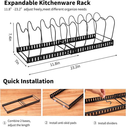 FrutPunch Pots and Pans Organizer,Rack for under Cabinet,Expandable Pot Lid Kitchen Cabinet Organizer Holder, with 10 Adjustable Partitions, Suitable for Kitchen Pan Organizers Inside Cabinet