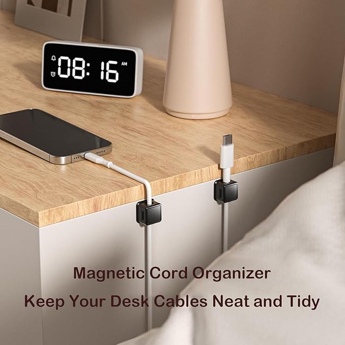 2026 Upgraded Cord Organizer, 10 Pack Magnetic Cable Management, Cord Holder for Desk, Adhesive Cable Clips Wire Keeper for Nightstand, Home, Office, Desktop, Car, Wall (Black)