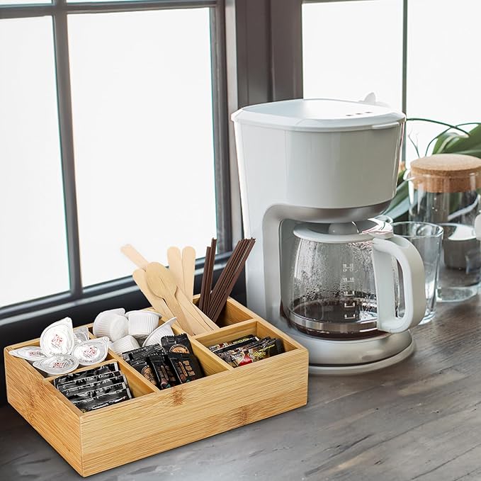 Dicunoy 2 Pack Bamboo Tea Bag Organizers, Wood Tea Bag Storage for Drawers with 6 Roomy Compartments, Sturdy Tea Chest Boxes for Shelf, Coffee Station, Sugar Packet, Sweeteners, Small Packets