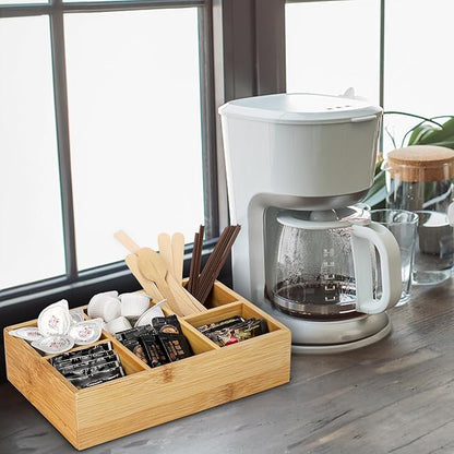 Dicunoy 2 Pack Bamboo Tea Bag Organizers, Wood Tea Bag Storage for Drawers with 6 Roomy Compartments, Sturdy Tea Chest Boxes for Shelf, Coffee Station, Sugar Packet, Sweeteners, Small Packets