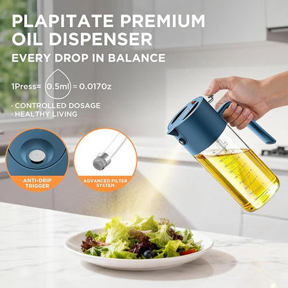 2Pcs 17oz Premium Olive Oil Sprayer for Cooking, 2 in 1 Glass Olive Oil Dispenser Bottle for Kitchen Gadgets, Spray Bottle with Portion Control for Salad, Frying, BBQ (Black & Blue)