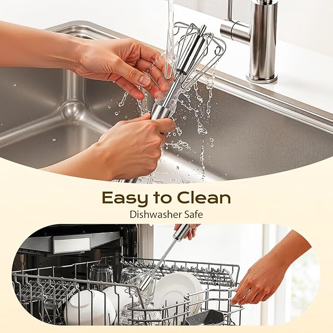 Upgraded Stainless Steel Semi-Automatic Whisk, Easy Push Hand Whisks for Eggs, Cream, Coffee & Light Mixing, Easy Clean Kitchen Whisk for Everyday Cooking (10+12in)