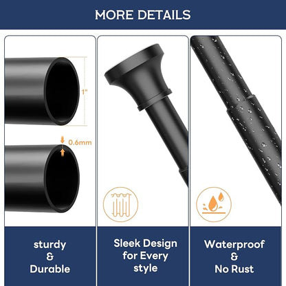 STARLATTA Adjustable Shower Curtain Rod 31-80 Inch, Never Rust Stainless Steel Black Tension Rod, 1" Heavy Duty No-Drill for Bathroom, Kitchen & Closet