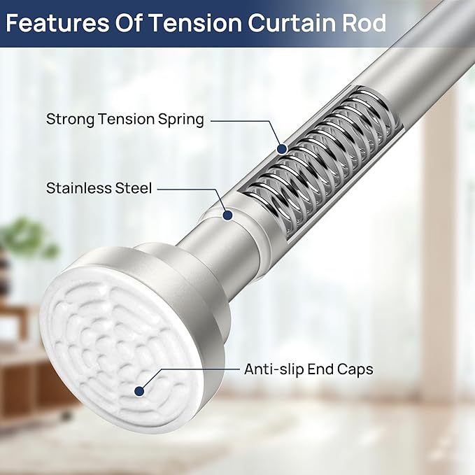 ENJOYBASICS 2 Pack Adjustable Spring Tension Curtain Rods 32 to 54 Inches, Stainless Steel Nickel Shower Rod No Drilling for Window, Bathroom, Closet, Room Divider, 7/8" Diameter