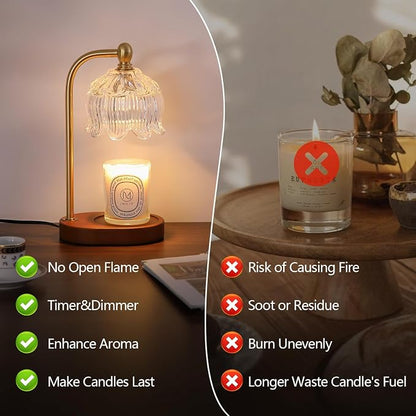 MEIXISUE Candle Warmer Lamp with Timer Dimmable,Antique Brass Candle Lamp,Wax Melt Warmer Light for Jar Candles,Mother's Day/Birthday Gifts for Mom/Wife,Home Decor Lamp,with 2 Bulbs
