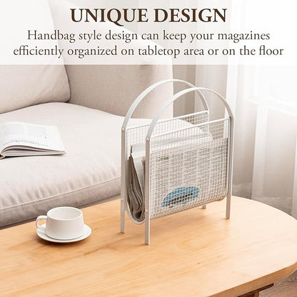 MyGift Magazine Rack, Floor Freestanding Magazine Holder for Bathroom Bedroom Office, Books Newspapers File Mail Organizer, Mid Century Modern Decor Wire Storage for Tablets and Documents