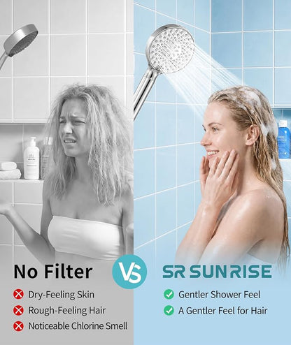 SR SUN RISE Filtered Shower Head with Handheld High Pressure 9 Spray Mode Showerhead Detachable Shower Head Water Softener Filters Beads for Hard Water Remove Chlorine 4 Filters Chrome