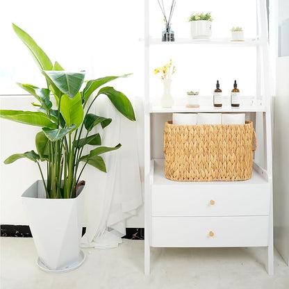 Large Toilet Paper Storage Basket, Wicker Toilet Paper Holder Basket for Bathroom, Natural Water Hyacinth Narrow Basket, Slim Toilet Paper Basket for 6 Mega Rolls, Magazines & Towels