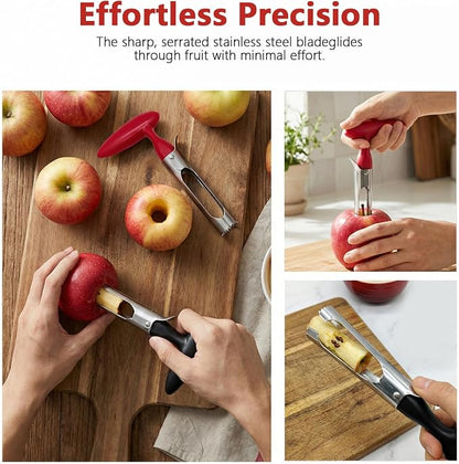 2 Pack Apple Corer, Stainless Steel Apple Corer Tool with Serrated Coring Head, Quick Core Release, Non-Slip Handle, Fruit Core Remover for Apples, Pears, Bell Peppers