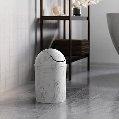 Umbra 1.25 Gallon Mini Waste Can with Removable Swing-Top Lid - Small Garbage Bin for Kitchen, Bathroom, Bedroom, Office - Compact Trash Can Fit Under Tables & Counters - White Marble