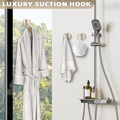 Suction Cup Hooks for Shower - Bathroom Reusable Hooks for Towels, Robes & Loofah - No-Drill Mounting on Kitchen,Walls,Metal,Glass,Mirrors,Tile & Smooth Non-Porous Surfaces (4, Milk White)