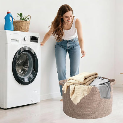 90L Extra Large Blanket Basket,Woven Rope Laundry Basket Hamper with Handles, Decorative Nursery Basket Storage Bin for Toys, Clothes Organizer, Living Room, Bedroom, Bathroom, Brown