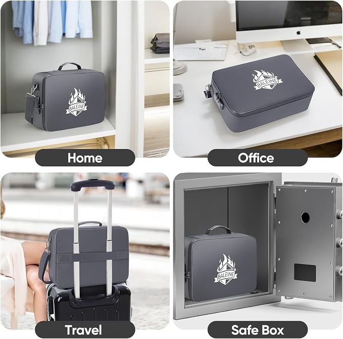 BALEINE Fireproof Document Box with Lock, Portable Fireproof Document Bag Waterproof Fire Proof File Boxes for Documents, File Organizer Box for Important Paperwork (Gray, 15''x11''x4'')
