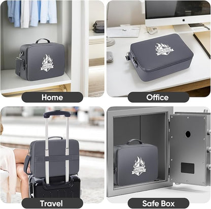 BALEINE Fireproof Document Box with Lock, Portable Fireproof Document Bag Waterproof Fire Proof File Boxes for Documents, File Organizer Box for Important Paperwork (Gray, 15''x11''x4'')