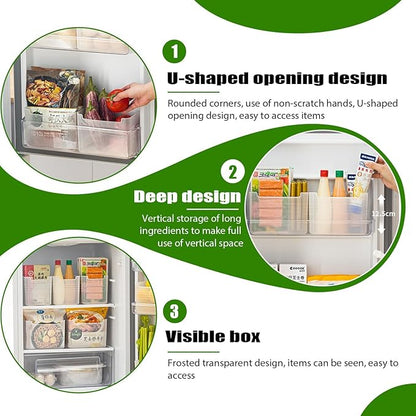 6 Pack Refrigerator Organizer Box, Plastic Refrigerator Side Door Storage Containers, Space-Saving Organizer Bins for Refrige, Refrige Drawers for Fruit and Vegetable (Clear, L×6)