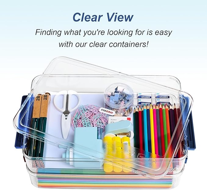 CATOOMUU 2 Pcs 5.5qt 9 x 13 Plastic Portable Project Case With Snap-Tight Latch Clear Stackable Storage Box With Lids Organizer Container For A4 File Photo Documents Scrapbook Craft Art Supplies