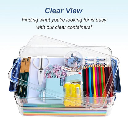 CATOOMUU 2 Pcs 5.5qt 9 x 13 Plastic Portable Project Case With Snap-Tight Latch Clear Stackable Storage Box With Lids Organizer Container For A4 File Photo Documents Scrapbook Craft Art Supplies