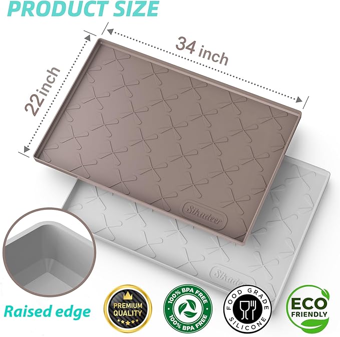 SIKADEER Silicone Under Sink Mats for Kitchen Waterproof 34" x 22", Thick Raised Edge Cabinet Protector Shelf Liner, Bathroom Organizers and Storage Boot Tray Pet Mat