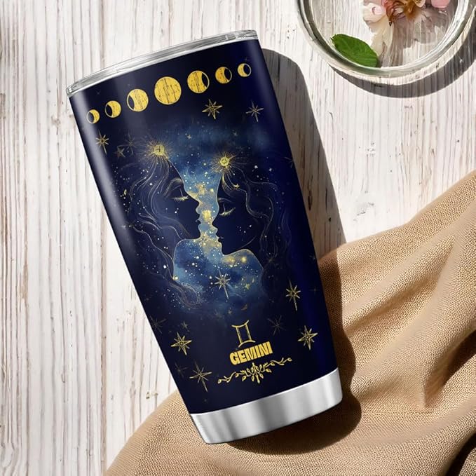 Gemini Zodiac Gift 20oz Stainless Steel Insulated Tumbler, Astrology Constellation Cup with Funny Nutrition Facts, Horoscope Themed Travel Mug for Women Men