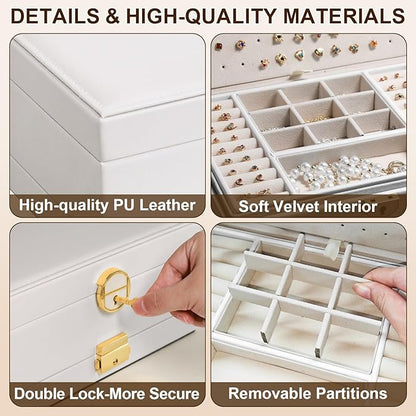 Yoobao Jewelry Organizer Box for Women, 3 Layer Large Jewelry Case with Removable Tray for Earrings Necklaces Rings Bracelets, Double Lock, Ideal Present for Christmas Valentine Mother's Day
