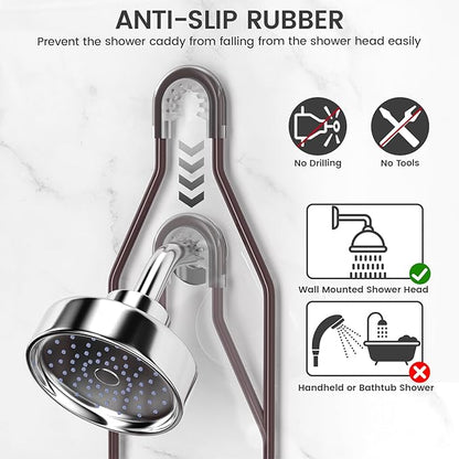 REINHARDT Shower Caddy Hanging Adjustable, Extended Length Rustproof Showers Caddy Over Showerhead with Hooks Soap Holder, Large Capacity Shower Organizer Anti-Swing Bathroom Organizer, Bronze