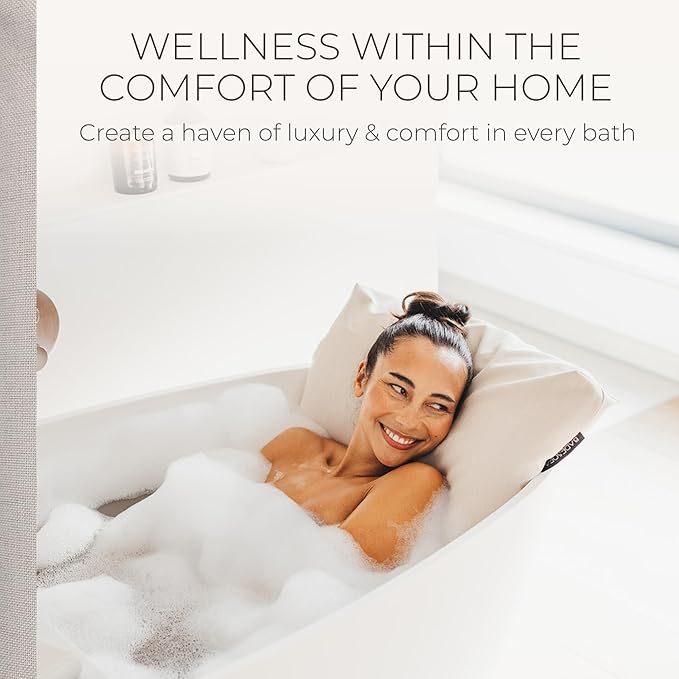 BADESOFA® Luxury Bath Pillow M - Thick & Comfortable Tub Pillow for Bathtub - Washable & Quick-Drying Back Bath Pillow - Non-Slip Bath Pillows - Luxury Spa Cushion in Ivory Pearl