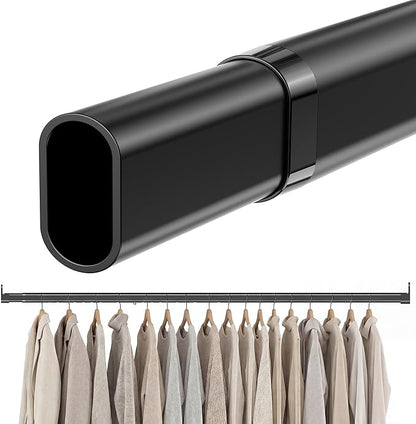 Oval Closet Rod 18-40 Inch Adjustable Closet Rods for Hanging Clothes Heavy Duty Black Poles Bar with End Supports Rust Proof Wardrobe Rod for Laundry Room RV