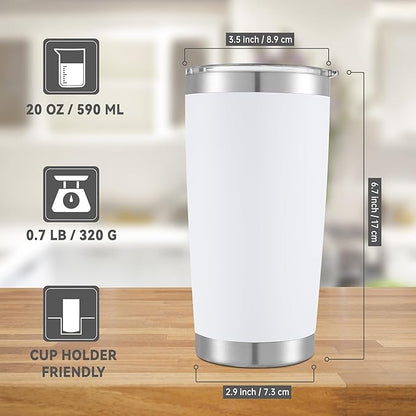 20 oz Tumblers Bulk Stainless Steel Tumbler with Lid Double Wall Vacuum Insulated Coffee Mug 20oz Powder Coated Cup for Hot and Cold Drinks, White, 12 pack