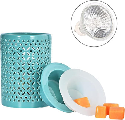 ASAWASA Ceramic Wax Melt Warmer with Timer and 1 pc Silicone Dish,Candle Wax Warmer for Scented Wax & Essential Oils,Ideal Gift for Home Office Kitchen Long Cyan