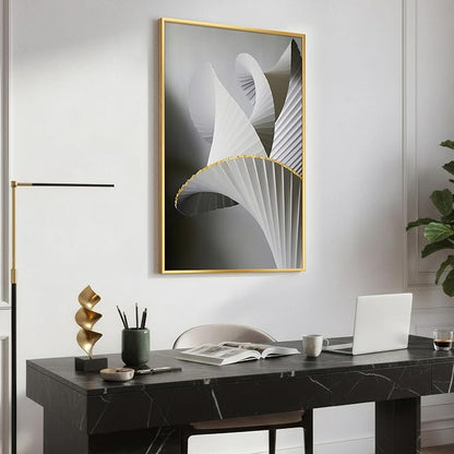 Framed Black and White Abstract Wall Art, Modern Canvas Prints Paintings for Walls, Contemporary Minimalist Gray Gold Fold Geometric Pictures for Living Room Dining Bedroom Hallway Wall Decor 24x36 In