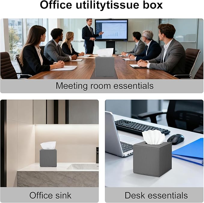 Gray Square PU Leather Tissue Box Cover with Magnetic Bottom – Stylish Cube Holder for Napkins, Decorative for Bathroom, Living Room, Office, Car, Nightstand