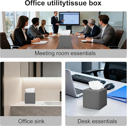 Gray Square PU Leather Tissue Box Cover with Magnetic Bottom – Stylish Cube Holder for Napkins, Decorative for Bathroom, Living Room, Office, Car, Nightstand