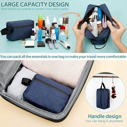 Travel Toiletry Bag for Women and Men, Water-resistant Shaving Bag for Toiletries Accessories, Foldable Storage Bags with Divider and Handle for Cosmetics Toiletries Brushes Tools