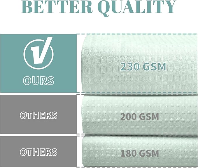 MintGreen No Hook Waffle Weave Shower Curtain with snap-in Liner Replacement, 230GSM Waterproof Fabric Hotel Shower Curtain Set for Bathroom, Through Mesh Top Window,71Wx74H