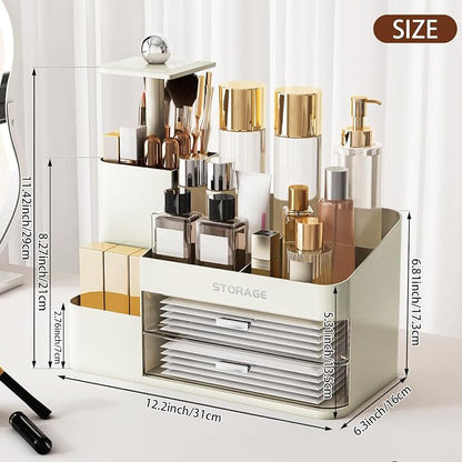 Large Makeup Organizer Countertop with Drawers, Make Up Organizer for Vanity, Makeup Storage Organizer Countertop Makeup Organizers for Skincare (Style2-Cream)