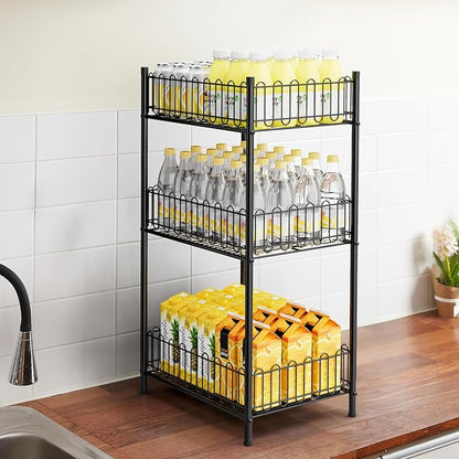 OYEAL Water Bottle Holder Rack 3 Tier Soda Drink Organizer Vertical Metal Food Storage Shelf for Kitchen Countertop Pantry, Can Storage Organizer for Pantry