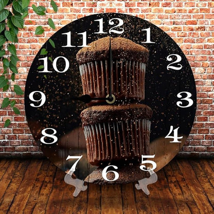 Chocolate Cake Wall Clock 10 Inch Wooden Battery Operated Autumn Forest Maple Leaves Wall Clocks Decorative Indoor,Decorative for Kitchen Bathroom Bedroom