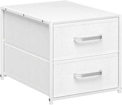 Homsorout 2 Drawers for Closet - Small Stackable Storage Organizer, Fabric Dresser Nightstand with Wooden Top & Metal Frame, Closet Drawer Organizers and Storage for Bedroom, Entryway, Dorm, White