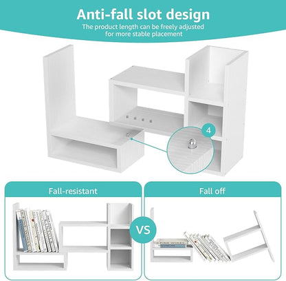 NUTIKAS Desk Shelves Desktop Organizer Shlef - White Office Organization for Top of Desk Organizers and Accessories Corner Bookshelf Table Top Shelving Small Hutch Decorations for Women Office