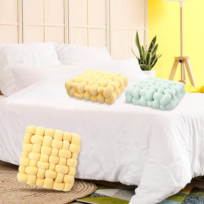 Wenqik 2 Pcs Knot Pillows Square Knotted Plush Throws Soft Accent Pillows Decoration Cushion for Couch Home Office Living Room Bedroom Bed Sofa Decor, 12'' x 13''(Goose Yellow,Crystal Velvet)