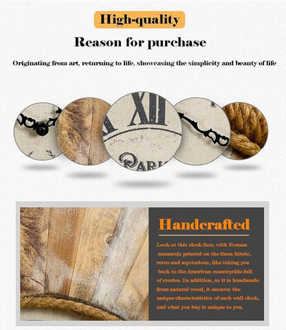 Vintage 24 Inch Wall Clocks,Quartz Silent Non Ticking,Battery Operated,Roman Numeral Style,for Bedroom, Kitchen,Living Room Farmhouse Rustic