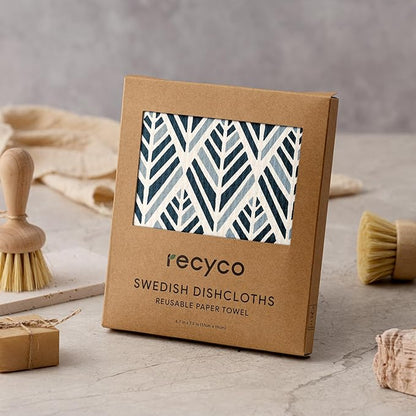 RECYCO Swedish Dishcloths for Kitchen | 5 Pack Boho Neutral Boho Washable Dish Rags | Cellulose Reusable Cleaning Paper Towels | Absorbent Counter Dish Cloth Sponge Kitchen Wipes, 8" L x 7" W