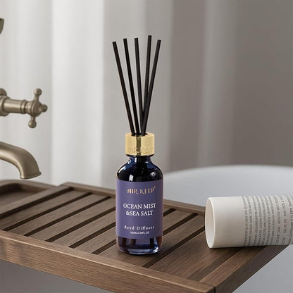 Airkeep Reed Diffuser Set, 3.38 fl oz (100 ml) - Ocean Mist&Sea Salt Oil Diffusers with 8 Reed Sticks, Home Fragrance Reed Diffuser for Bathroom Shelf Decor