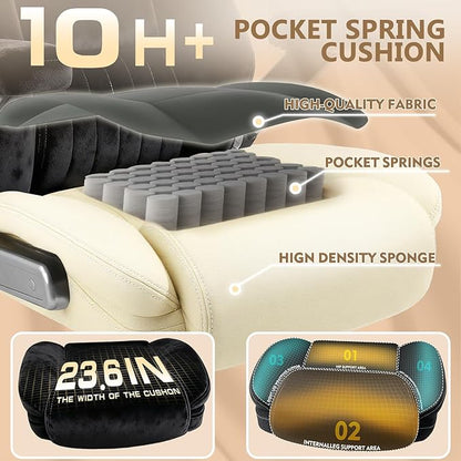 600LBS Large Fabric Heavy Duty Office Chair with 5D Flip Arms, Comfy Big and Tall Office Chair with Pocket Spring Cushion, Large High Back Computer Desk Chair with Adjustable Lumbar Support