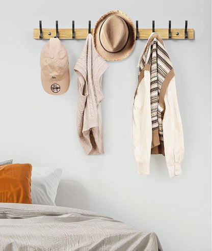 Coat Rack Wall Mount, 16.5 Inches Wood Coat Hooks Wall Mount, Wall Coat Rack with 5 Hooks, Hat Rack Wall Hooks for Hanging Coat, Bag, Towel (1Pack, Natural)