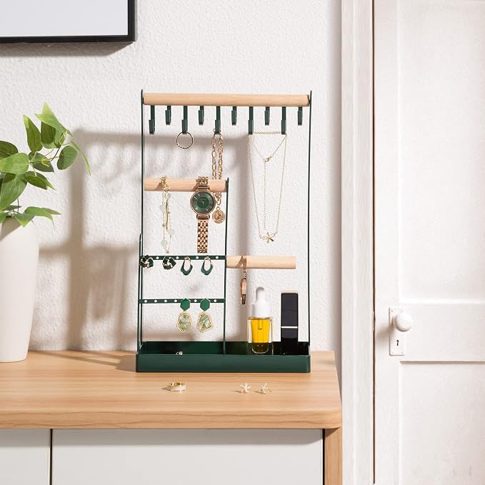 ProCase Cute Jewelry Stand, Aesthetic Jewelry Organizer for Dresser Vanity, Jewelry Holder Display for Necklaces Earrings, Gifts for Teen Girls Women, Bedroom Dorm Decor -Medium, Green